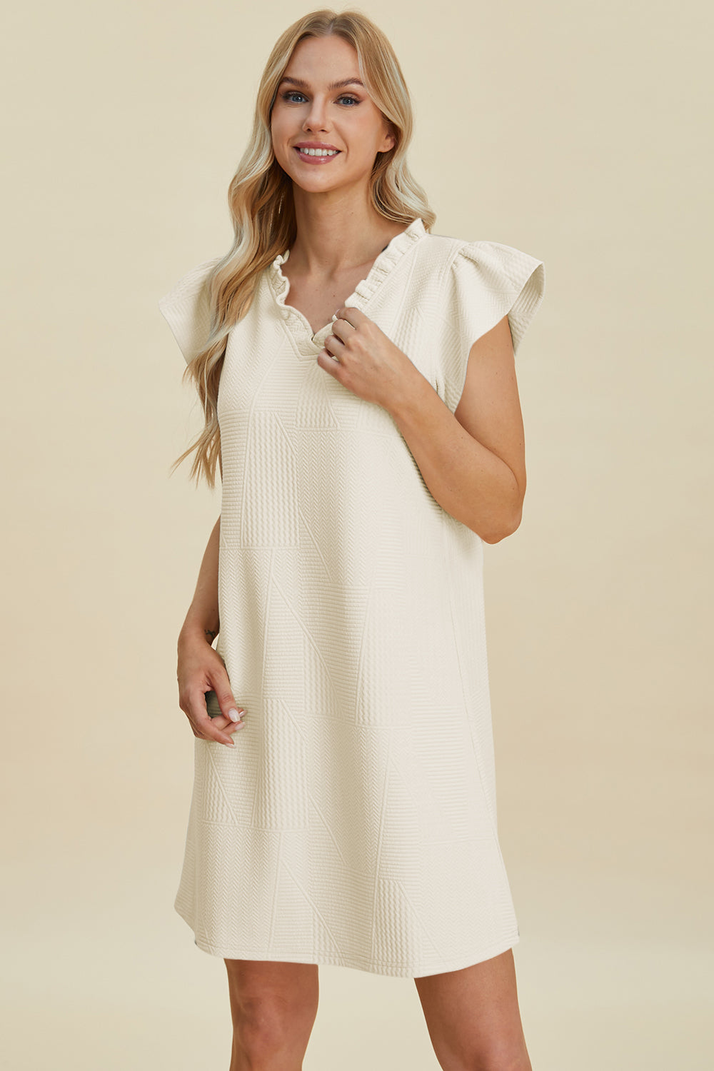 Buy Full Size Ruffled V-Neck Cap Sleeve Dress by Faz