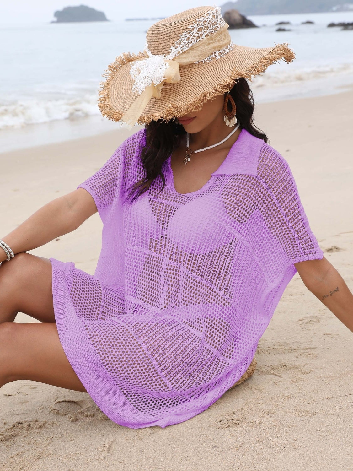 Buy Hollow Out Collared Neck Cover-Up by Faz