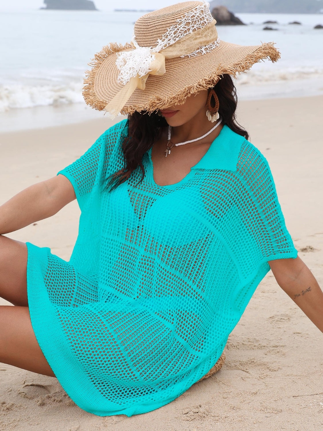 Buy Hollow Out Collared Neck Cover-Up by Faz