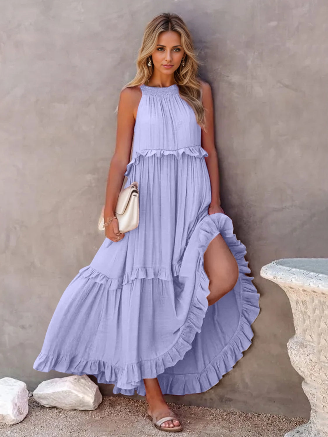 Buy Ruffled Sleeveless Tiered Maxi Dress with Pockets by Faz