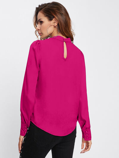 Buy Mock Neck Lantern Sleeve Shirt by D&Y