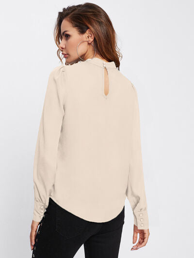 Buy Mock Neck Lantern Sleeve Shirt by D&Y