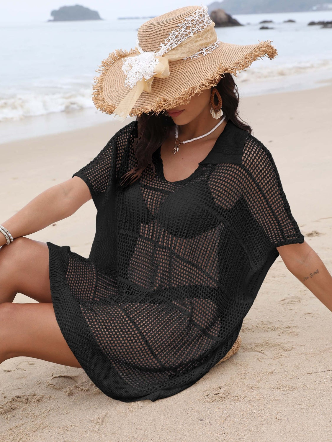 Buy Hollow Out Collared Neck Cover-Up by Faz