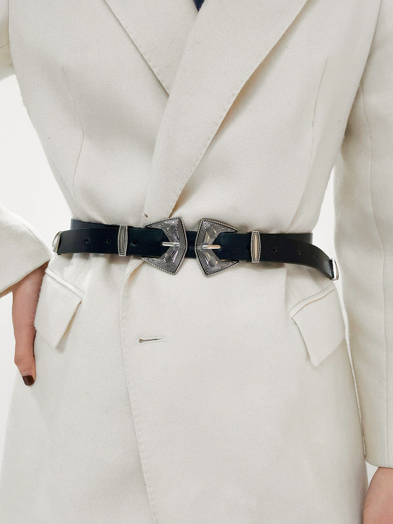 Buy Double Buckle PU Leather Belt by Faz