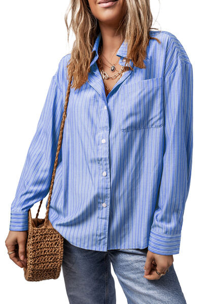 Buy Striped Button Up Long Sleeve Shirt by SYNZ