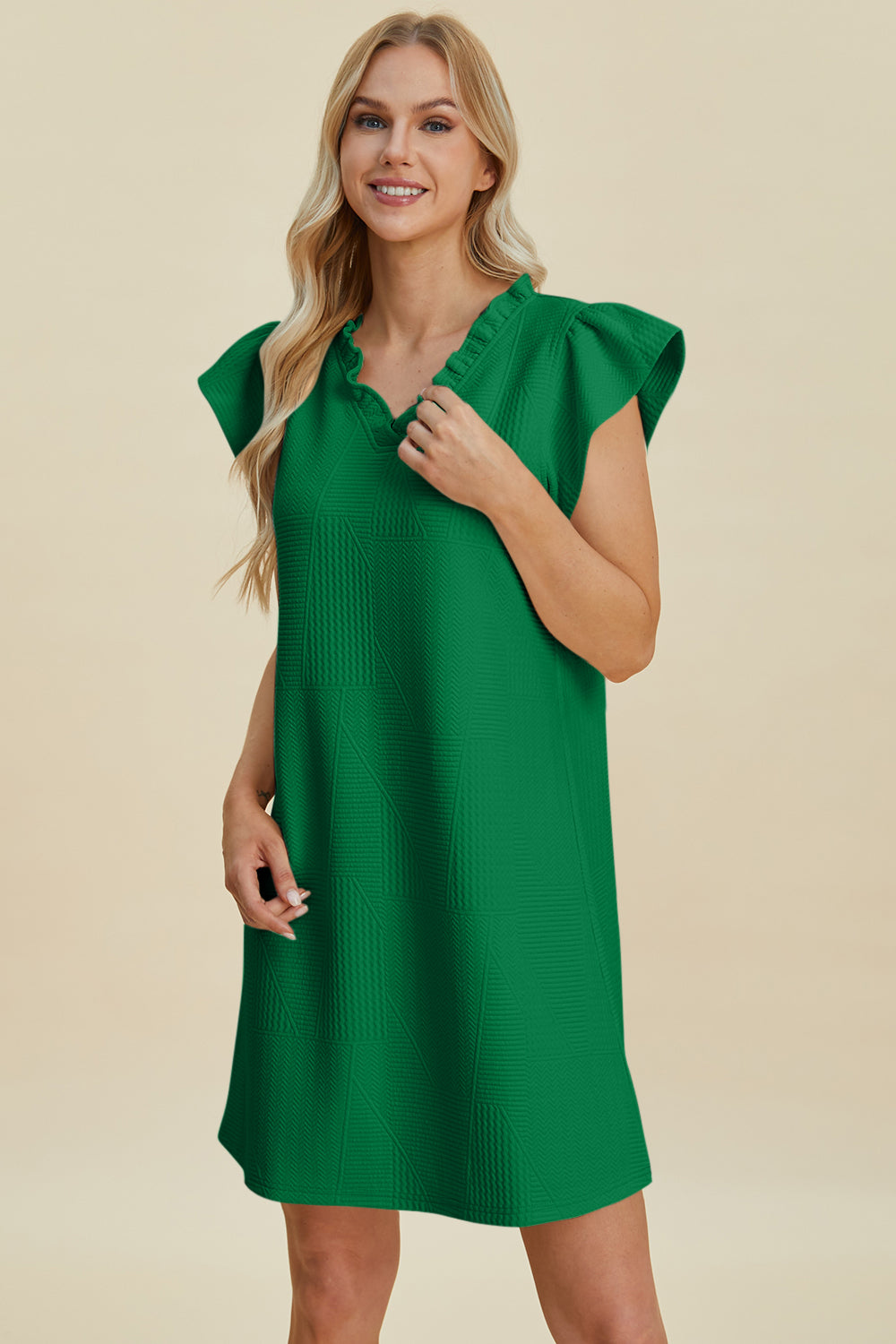 Buy Full Size Ruffled V-Neck Cap Sleeve Dress by Faz