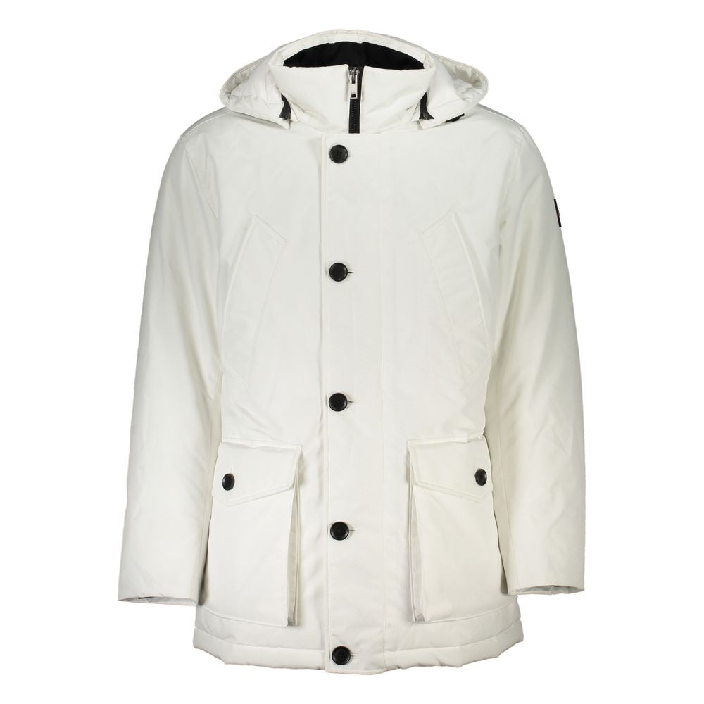 Chic White OSIASS Jacket with Removable Hood