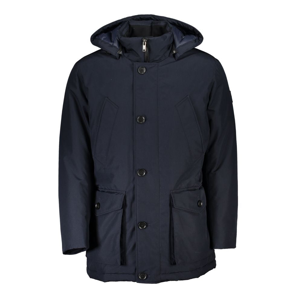 Sleek Blue Long-Sleeve Jacket with Hood