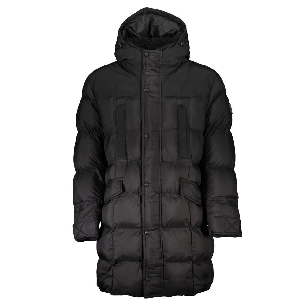 Sleek Hooded Black Polyamide Jacket