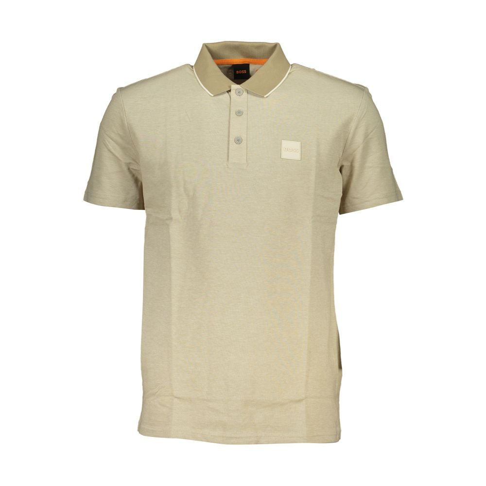 Elegant Beige Cotton Polo with Contrast Accents