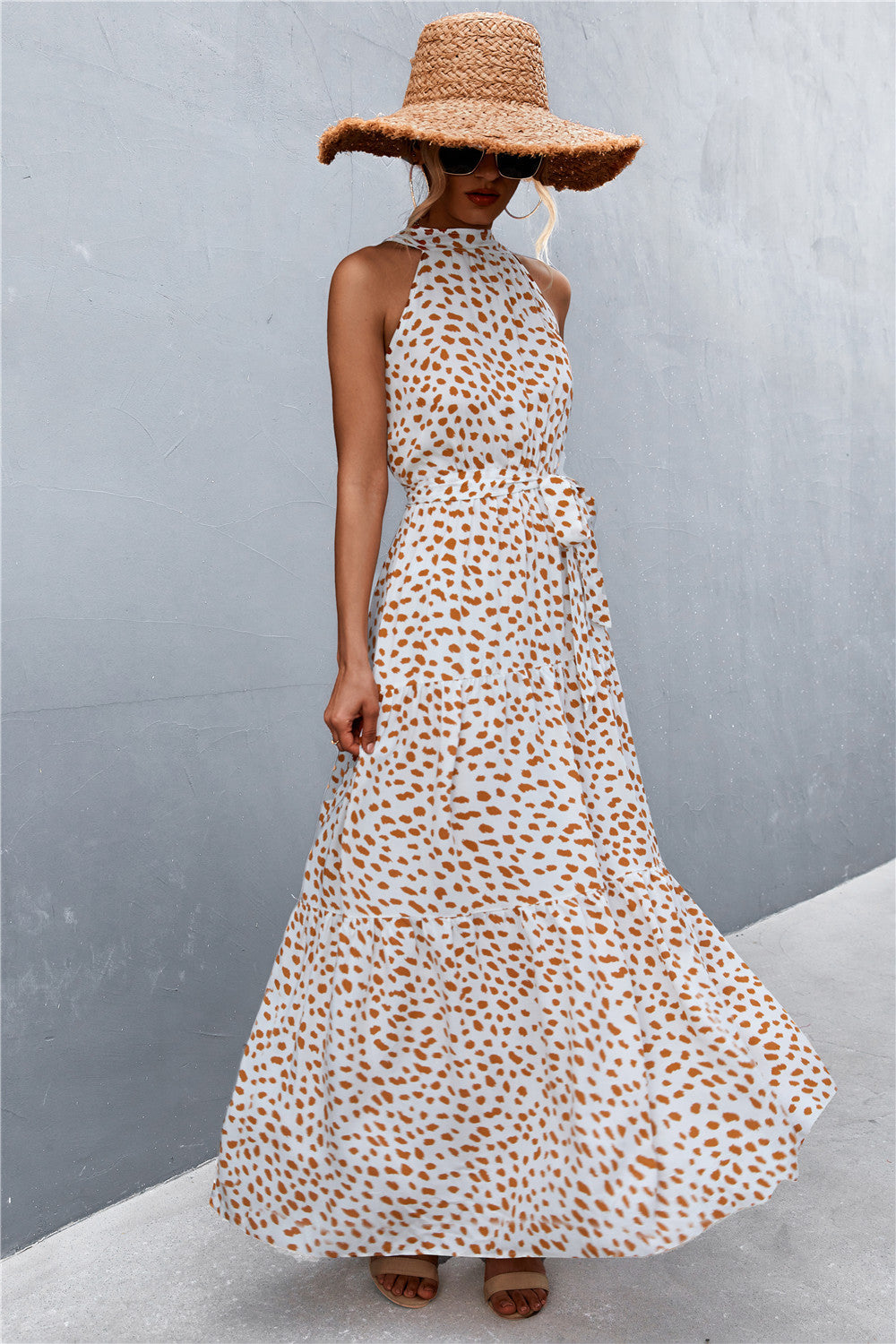 Buy Printed Sleeveless Tie Waist Maxi Dress by YO