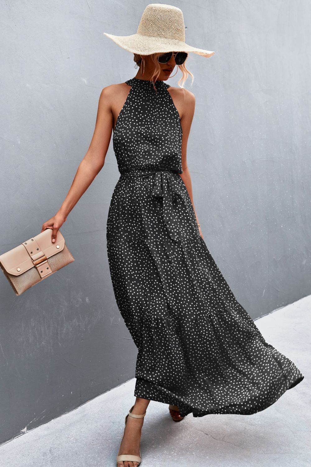 Buy Printed Sleeveless Tie Waist Maxi Dress by YO