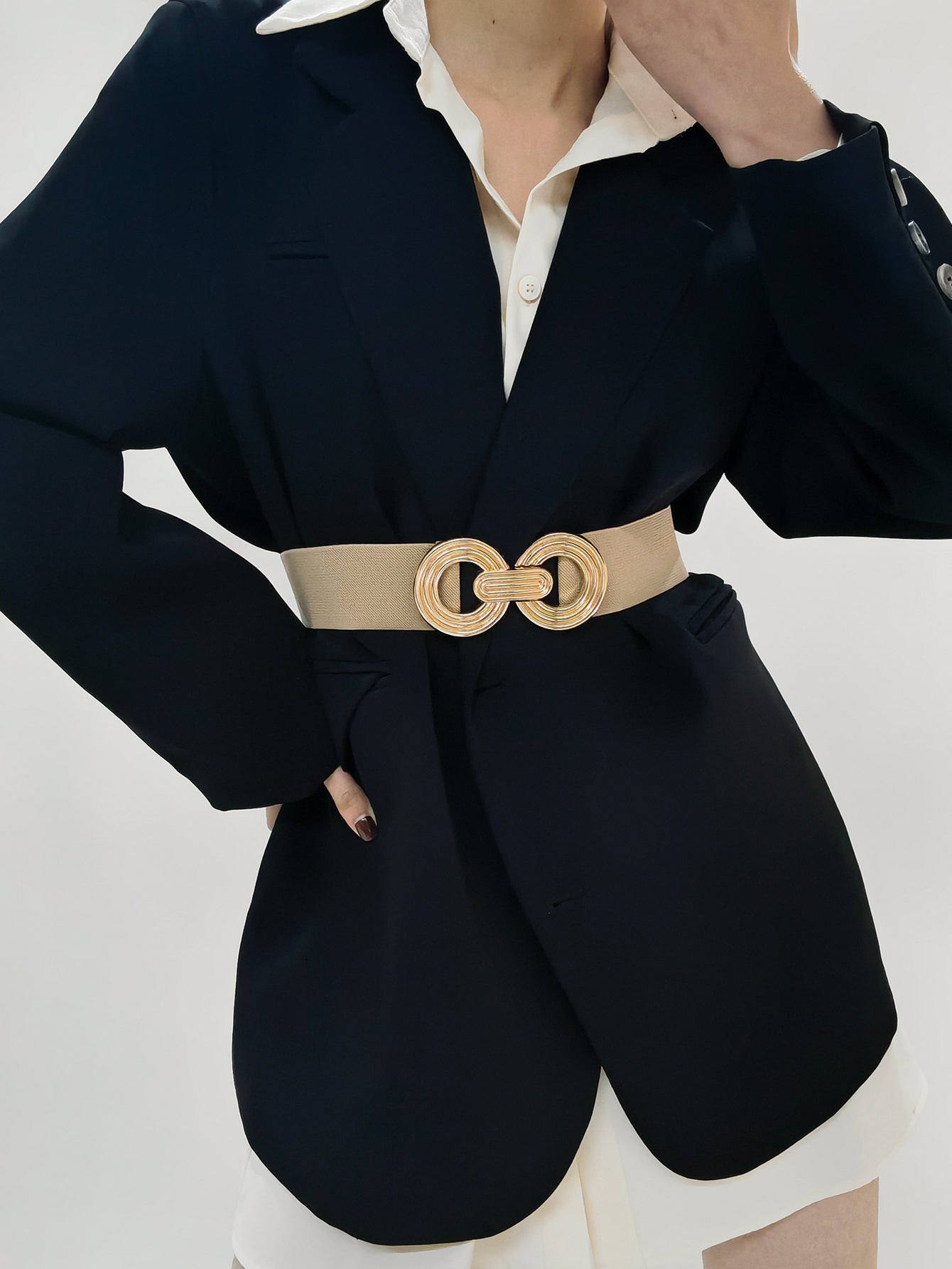 Buy Geometric Buckle Elastic Wide Belt by Faz