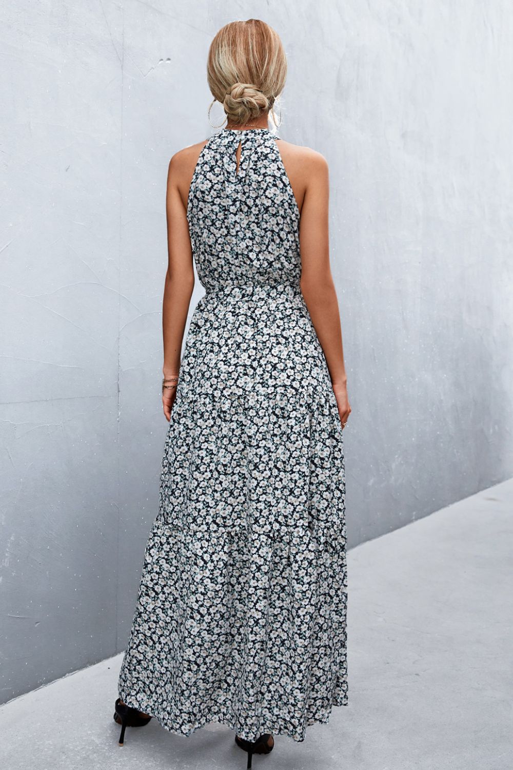 Buy Printed Sleeveless Tie Waist Maxi Dress by YO