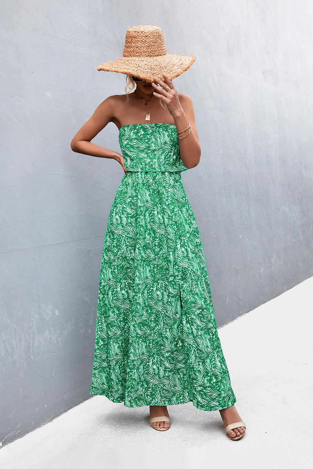 Buy Strapless Split Maxi Dress by Faz