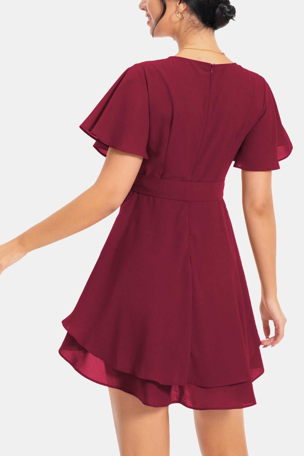 Buy Surplice Neck Flutter Sleeve Dress by A&D