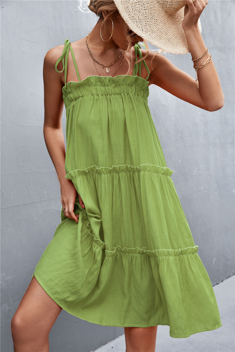 Buy Tie-Shoulder Frill Trim Sleeveless Dress by YO