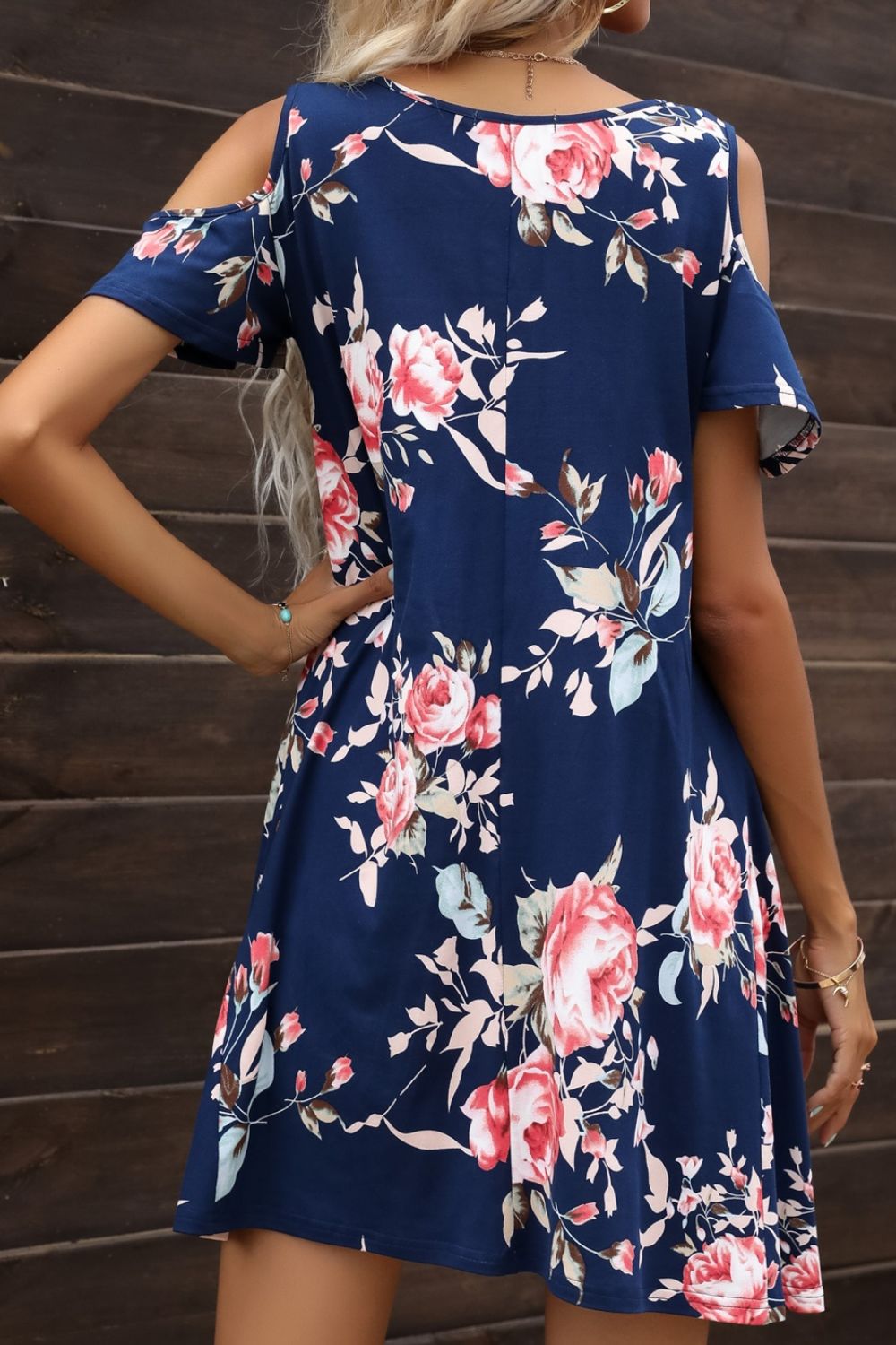 Buy Floral Round Neck Cold-Shoulder Dress by Putica