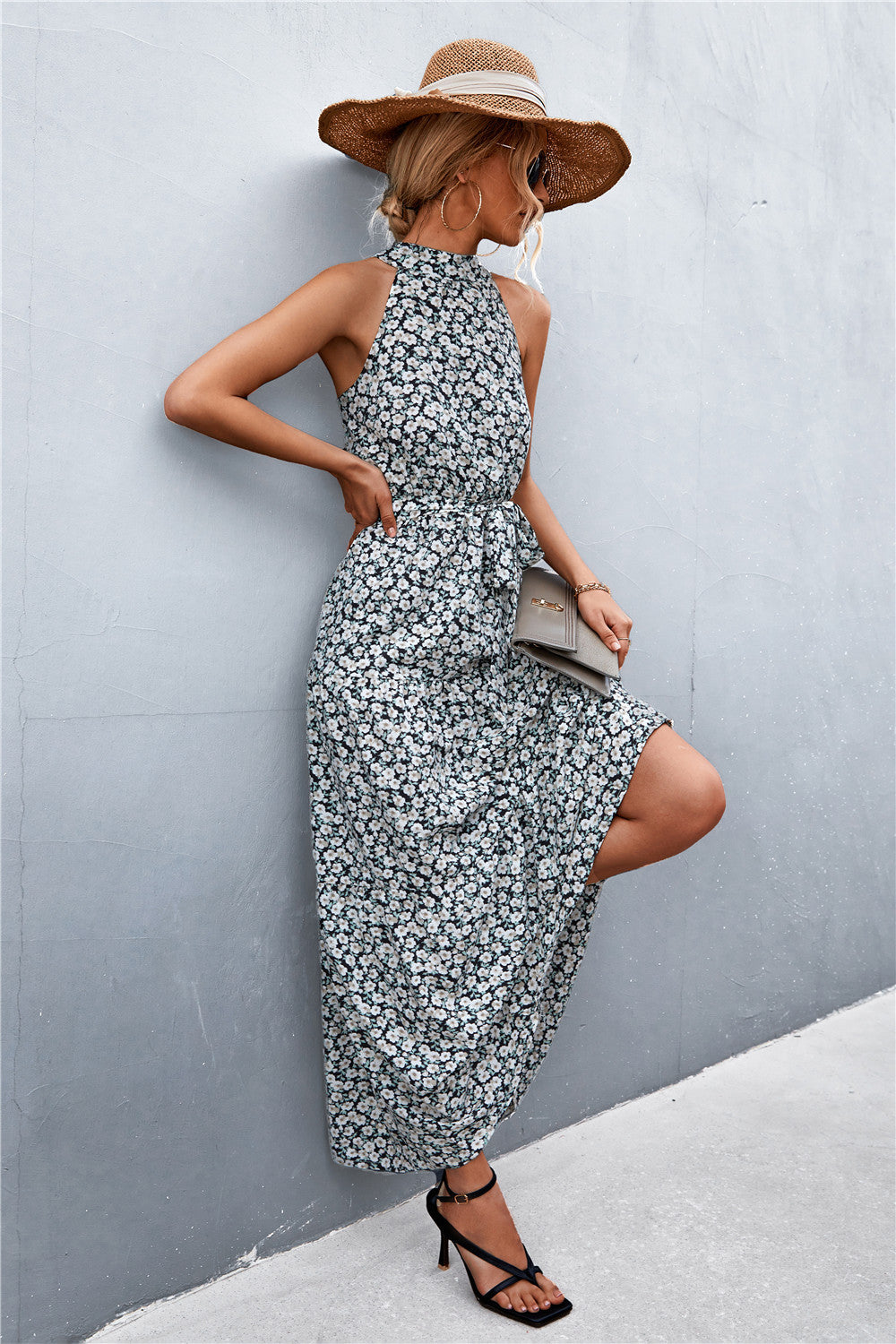 Buy Printed Sleeveless Tie Waist Maxi Dress by YO