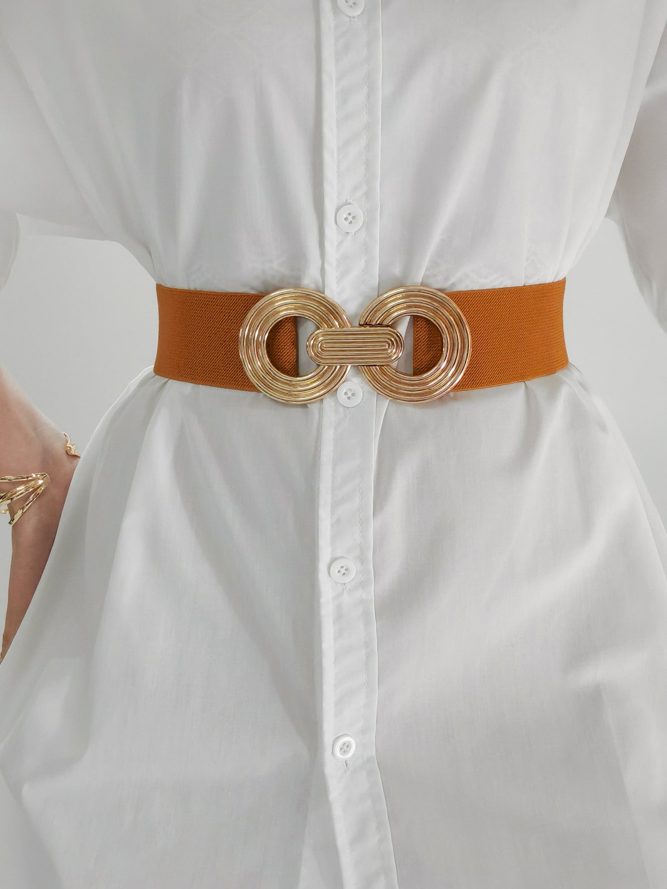 Buy Geometric Buckle Elastic Wide Belt by Faz
