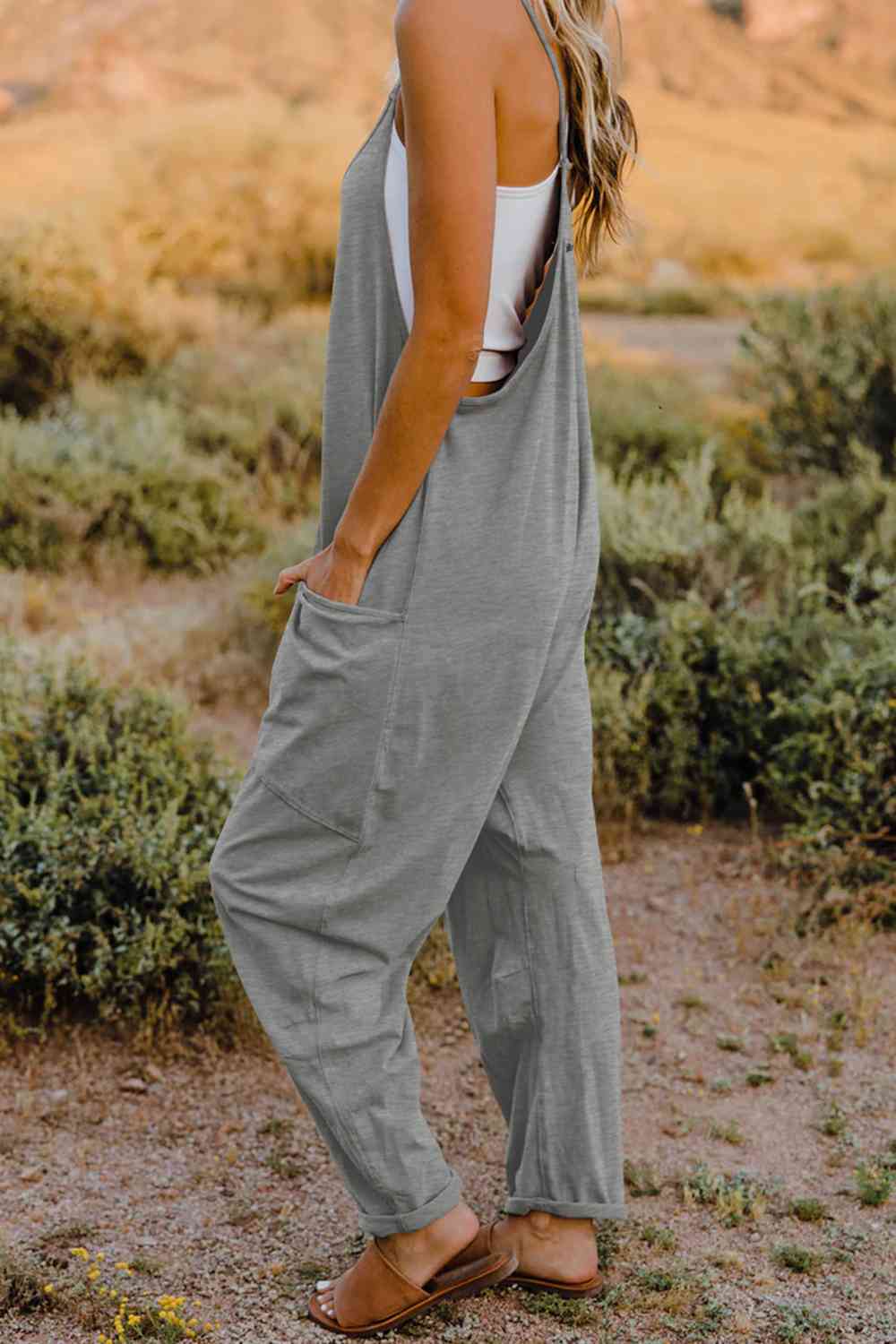 Buy Full Size V-Neck Sleeveless Jumpsuit with Pockets by Double Take
