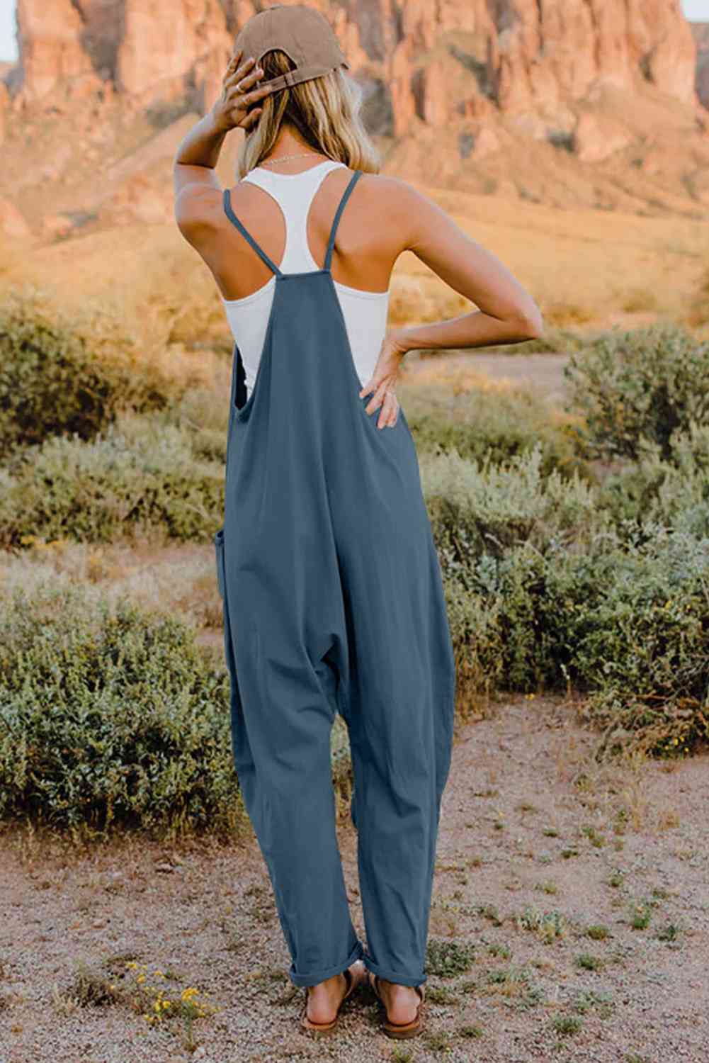 Buy Full Size V-Neck Sleeveless Jumpsuit with Pockets by Double Take