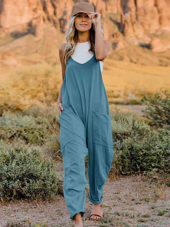 Buy Full Size V-Neck Sleeveless Jumpsuit with Pockets by Double Take
