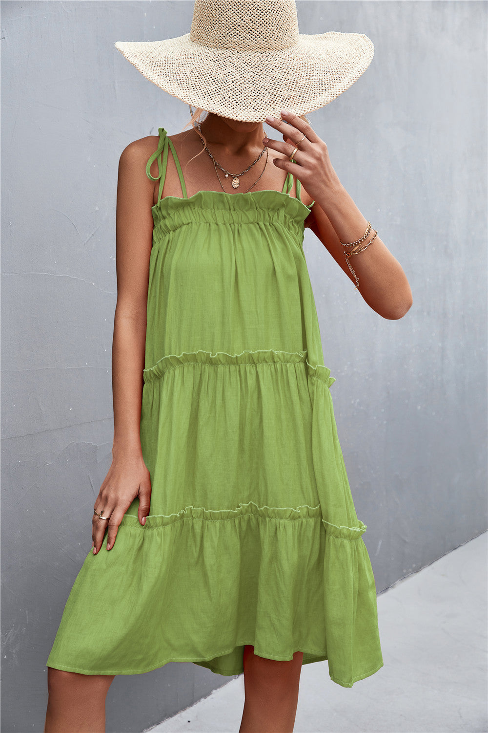 Buy Tie-Shoulder Frill Trim Sleeveless Dress by YO