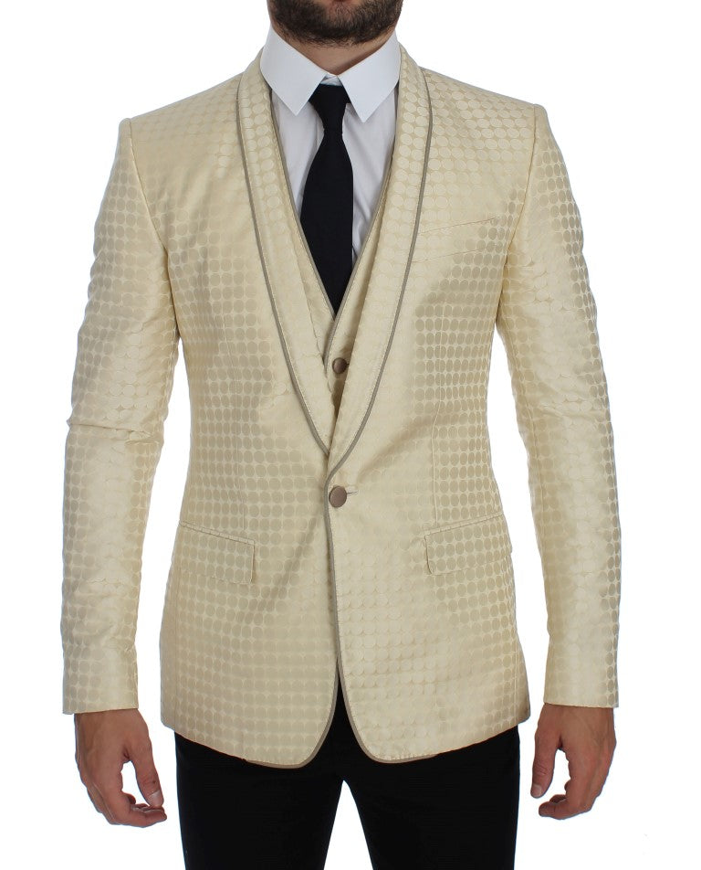 Sophisticated Beige Polka Dotted Blazer & Vest