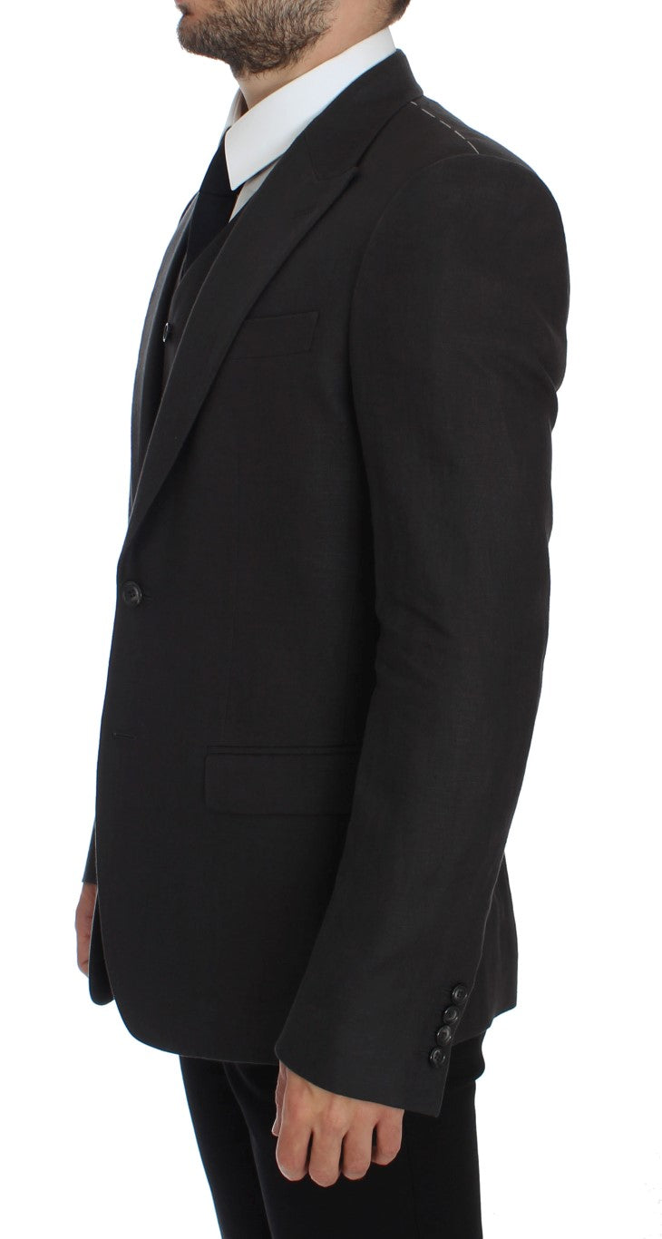 Elegant Gray Linen Slim Fit Blazer and Vest