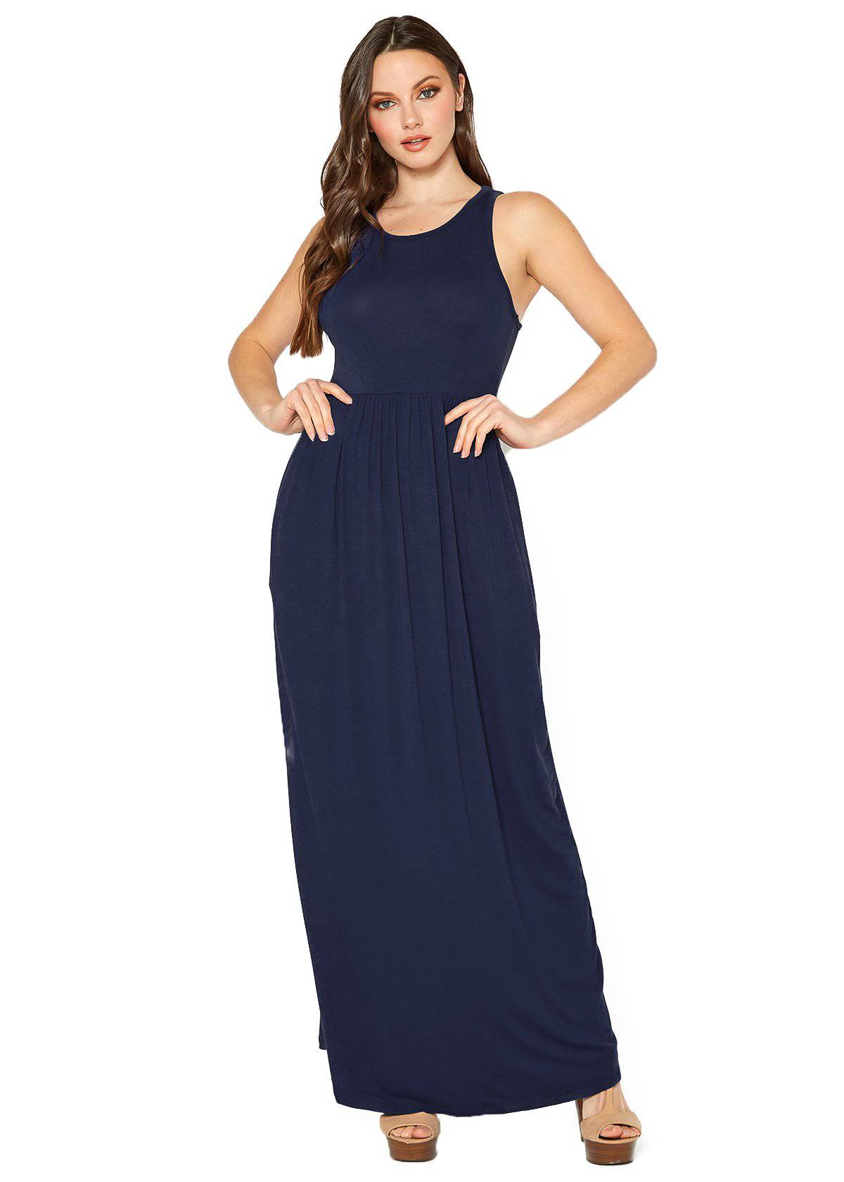 Buy Sleeveless Pleated Maxi Dress by Shop at Konus