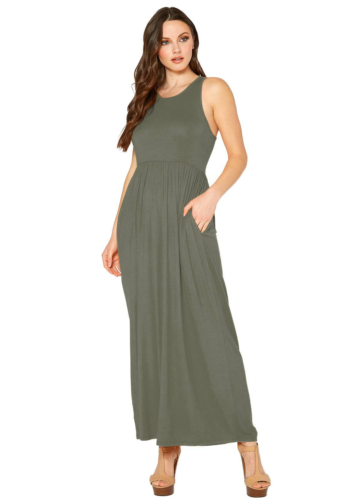 Buy Sleeveless Pleated Maxi Dress by Shop at Konus
