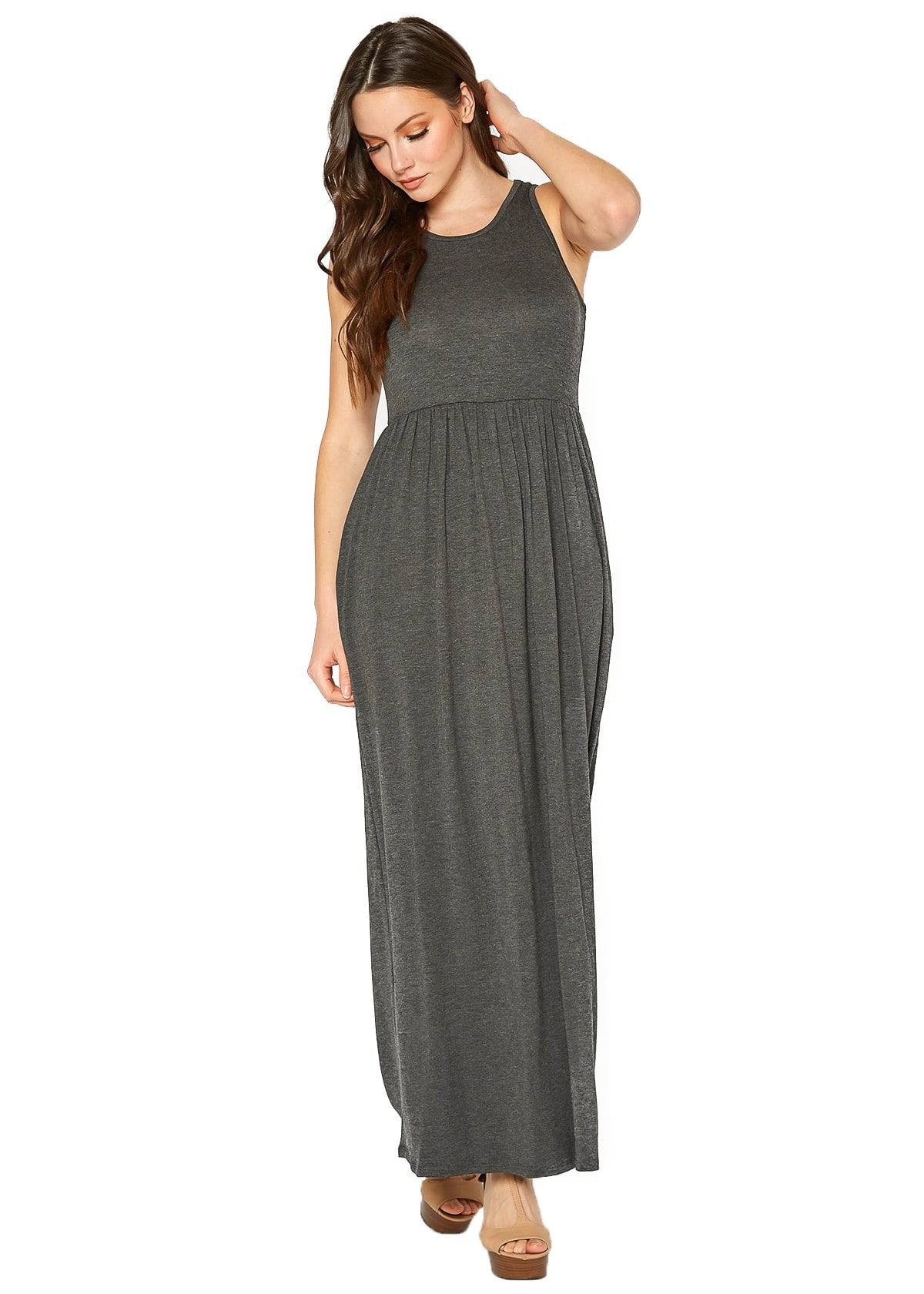 Buy Sleeveless Pleated Maxi Dress by Shop at Konus