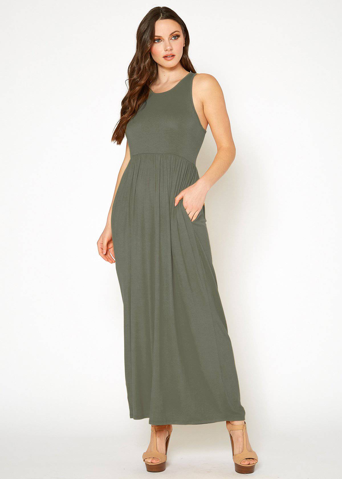 Buy Sleeveless Pleated Maxi Dress by Shop at Konus