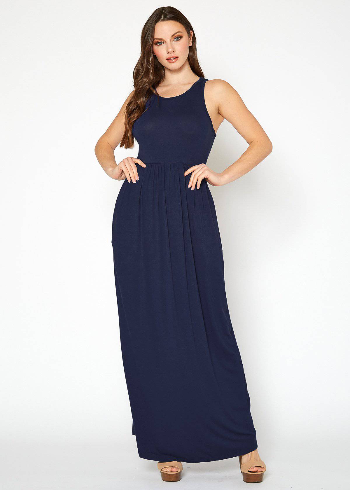 Buy Sleeveless Pleated Maxi Dress by Shop at Konus