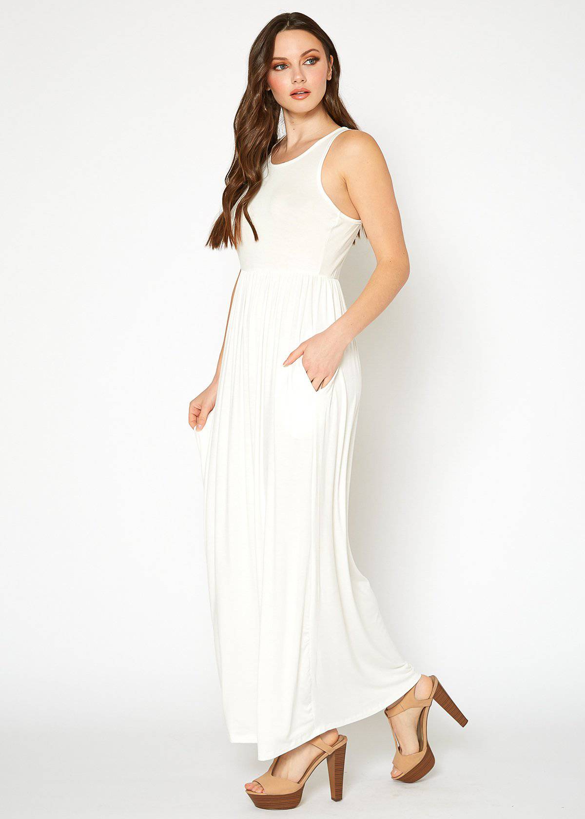 Buy Sleeveless Pleated Maxi Dress by Shop at Konus