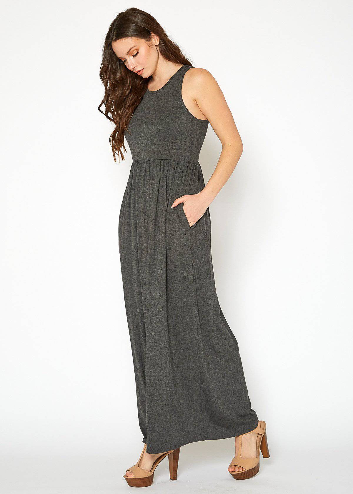 Buy Sleeveless Pleated Maxi Dress by Shop at Konus