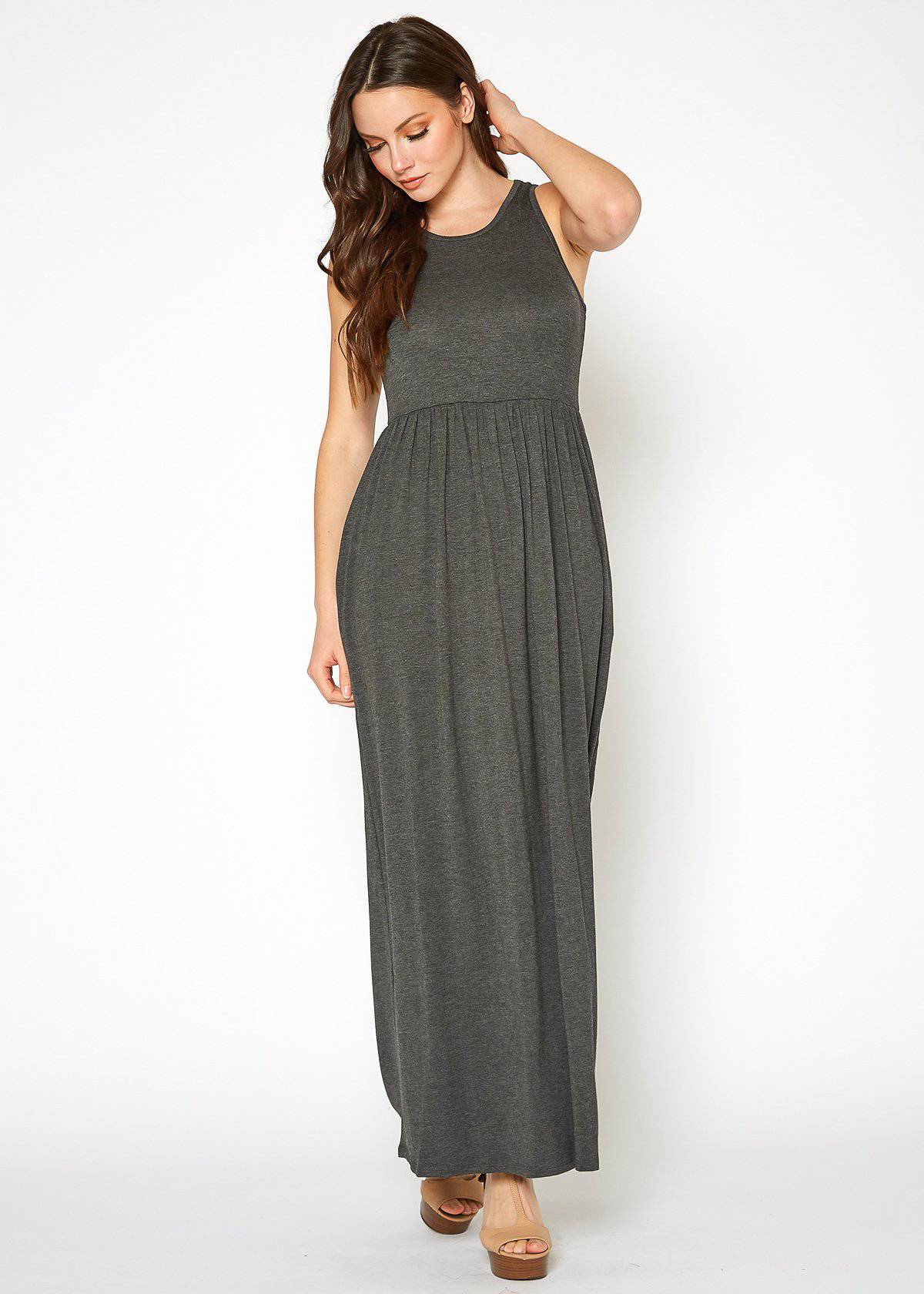 Buy Sleeveless Pleated Maxi Dress by Shop at Konus