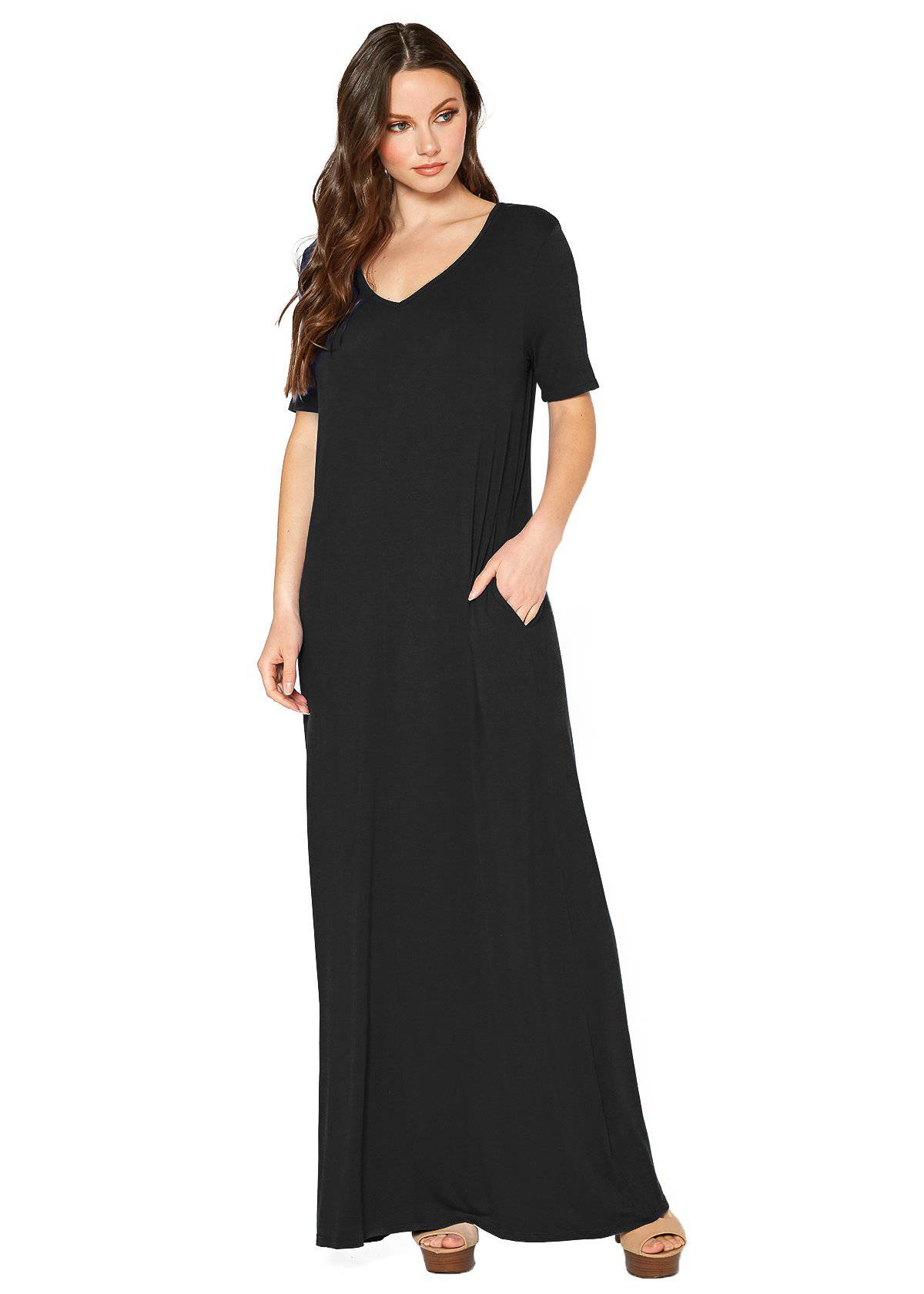 Buy V-neck Short Sleeve Maxi Dress With Pockets by Shop at Konus