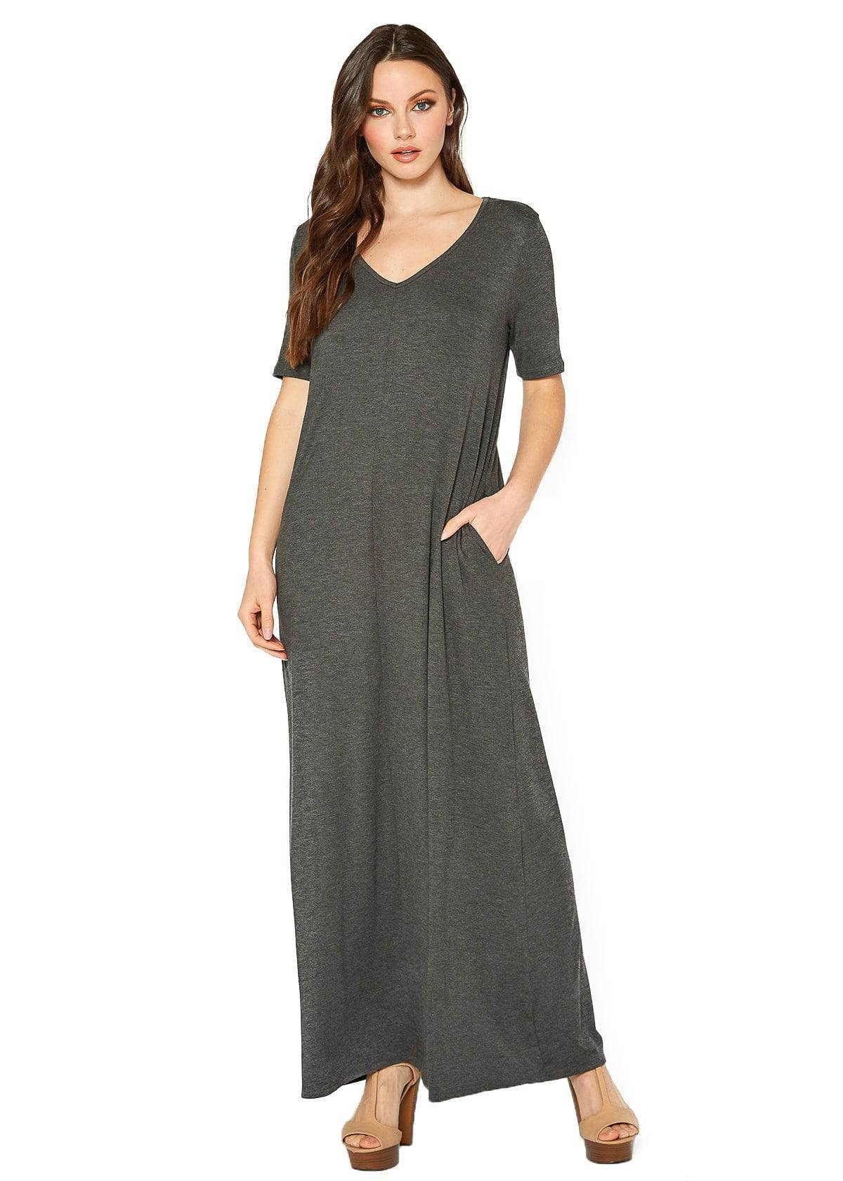 Buy V-neck Short Sleeve Maxi Dress With Pockets by Shop at Konus
