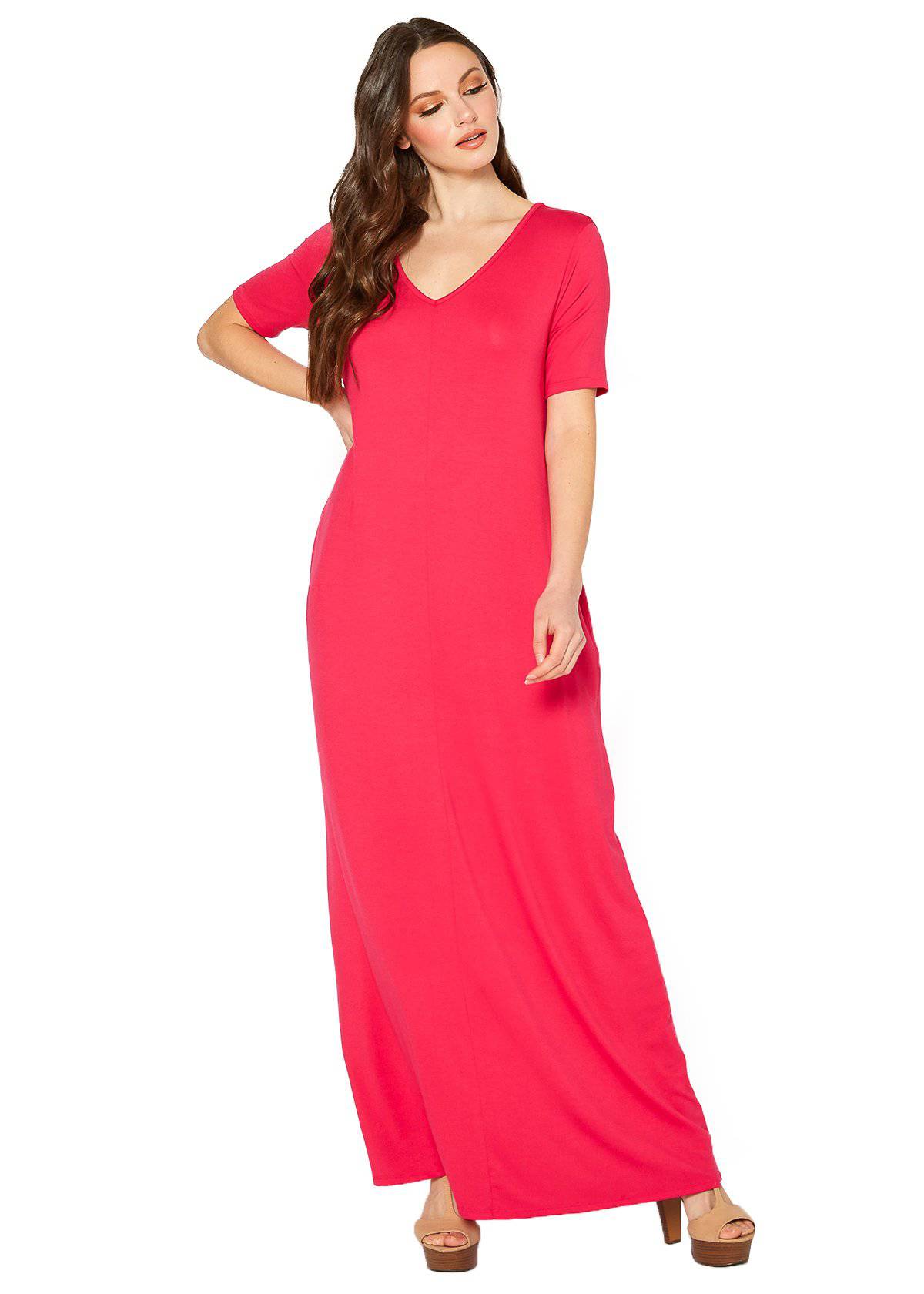 Buy V-neck Short Sleeve Maxi Dress With Pockets by Shop at Konus