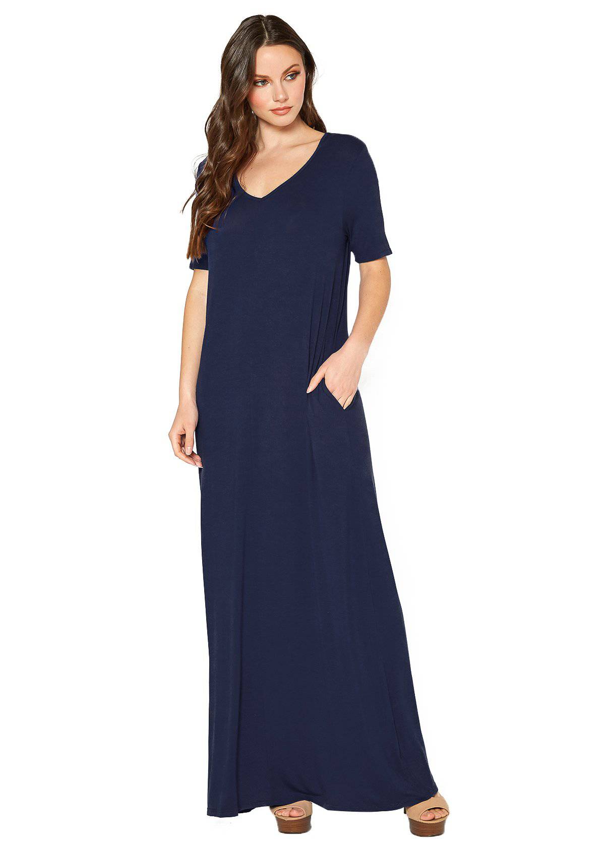 Buy V-neck Short Sleeve Maxi Dress With Pockets by Shop at Konus