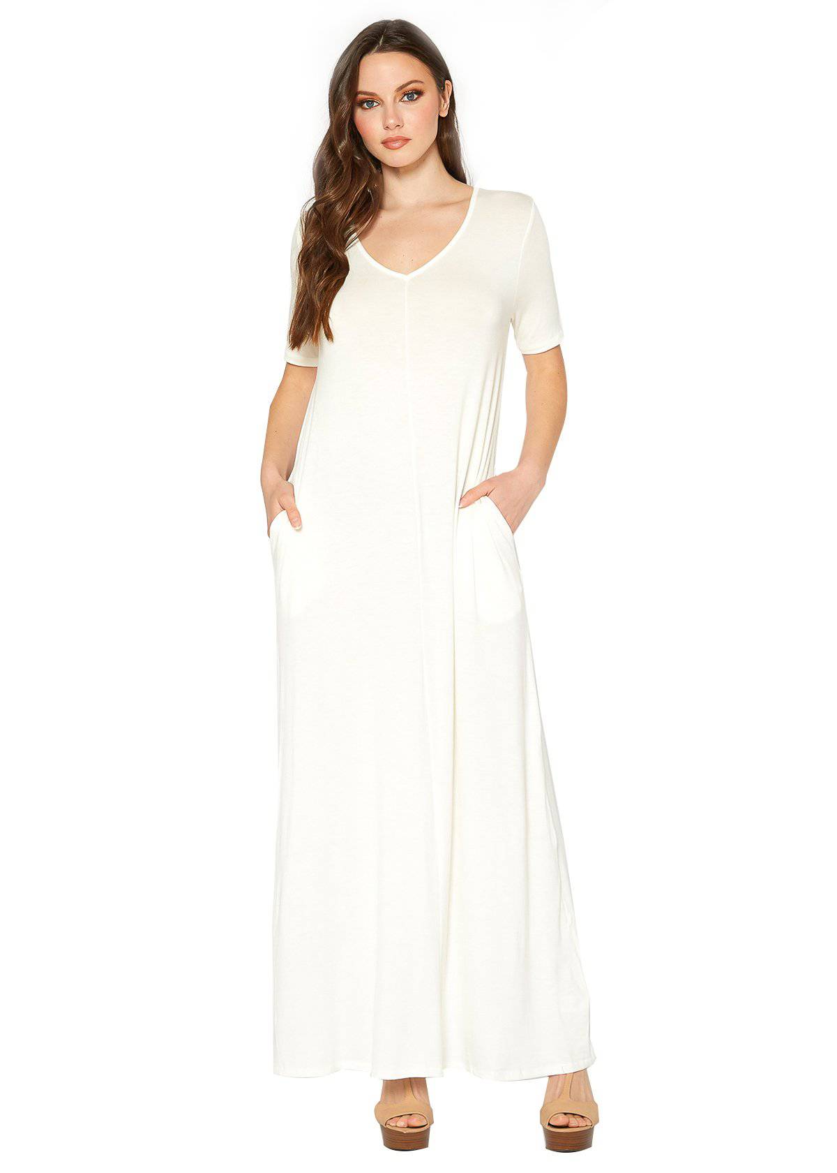 Buy V-neck Short Sleeve Maxi Dress With Pockets by Shop at Konus