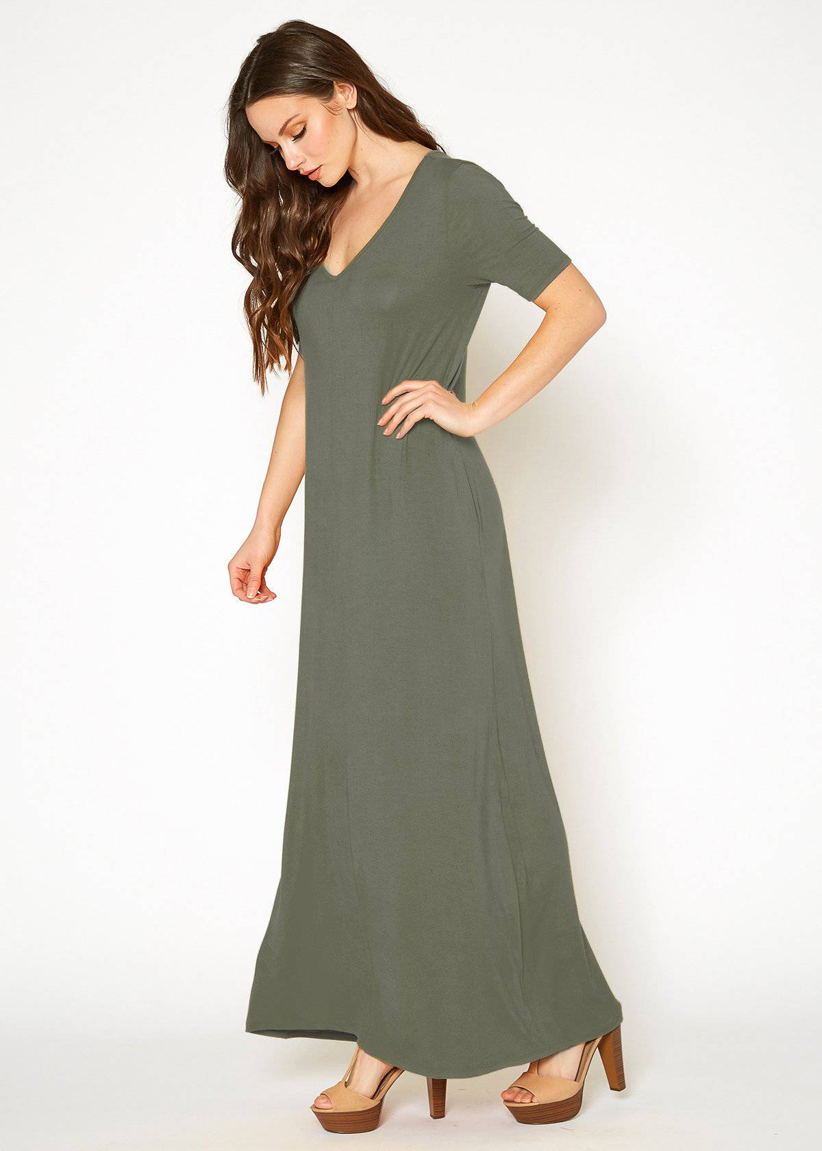 Buy V-neck Short Sleeve Maxi Dress With Pockets by Shop at Konus