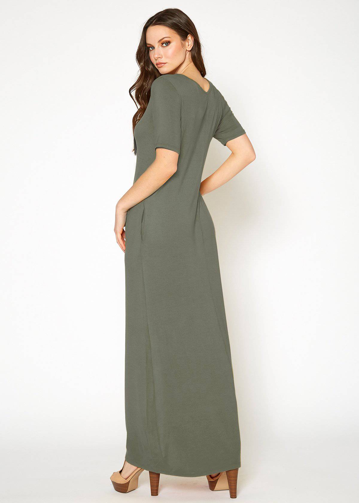 Buy V-neck Short Sleeve Maxi Dress With Pockets by Shop at Konus