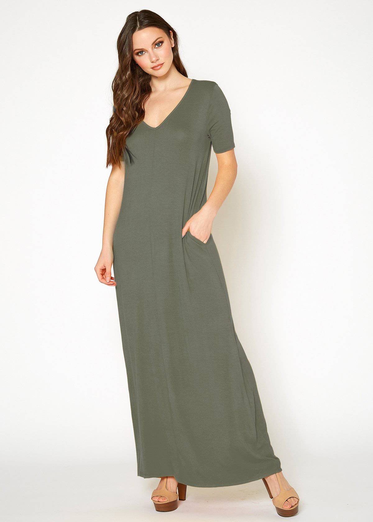 Buy V-neck Short Sleeve Maxi Dress With Pockets by Shop at Konus