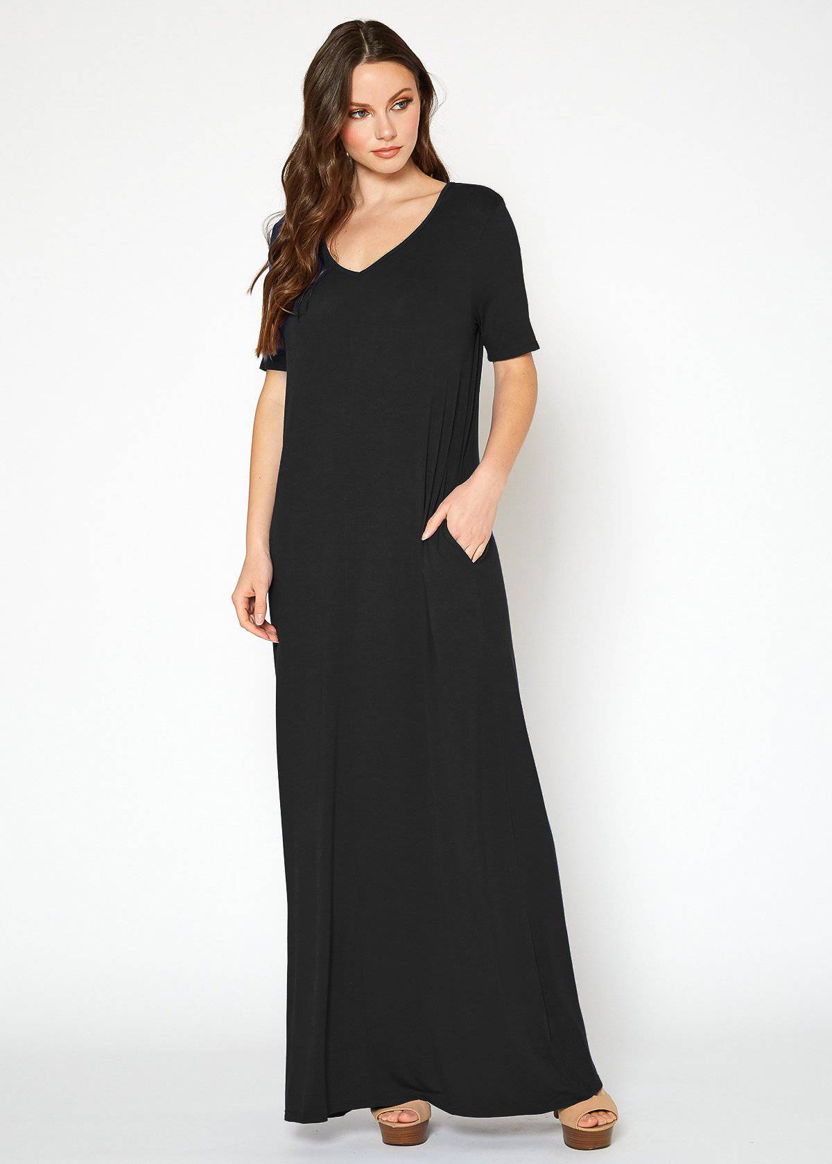 Buy V-neck Short Sleeve Maxi Dress With Pockets by Shop at Konus