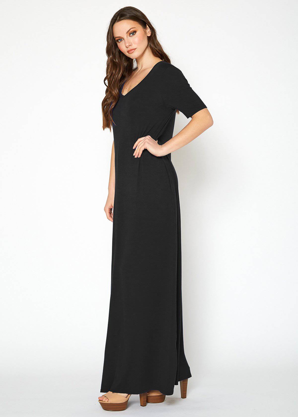 Buy V-neck Short Sleeve Maxi Dress With Pockets by Shop at Konus