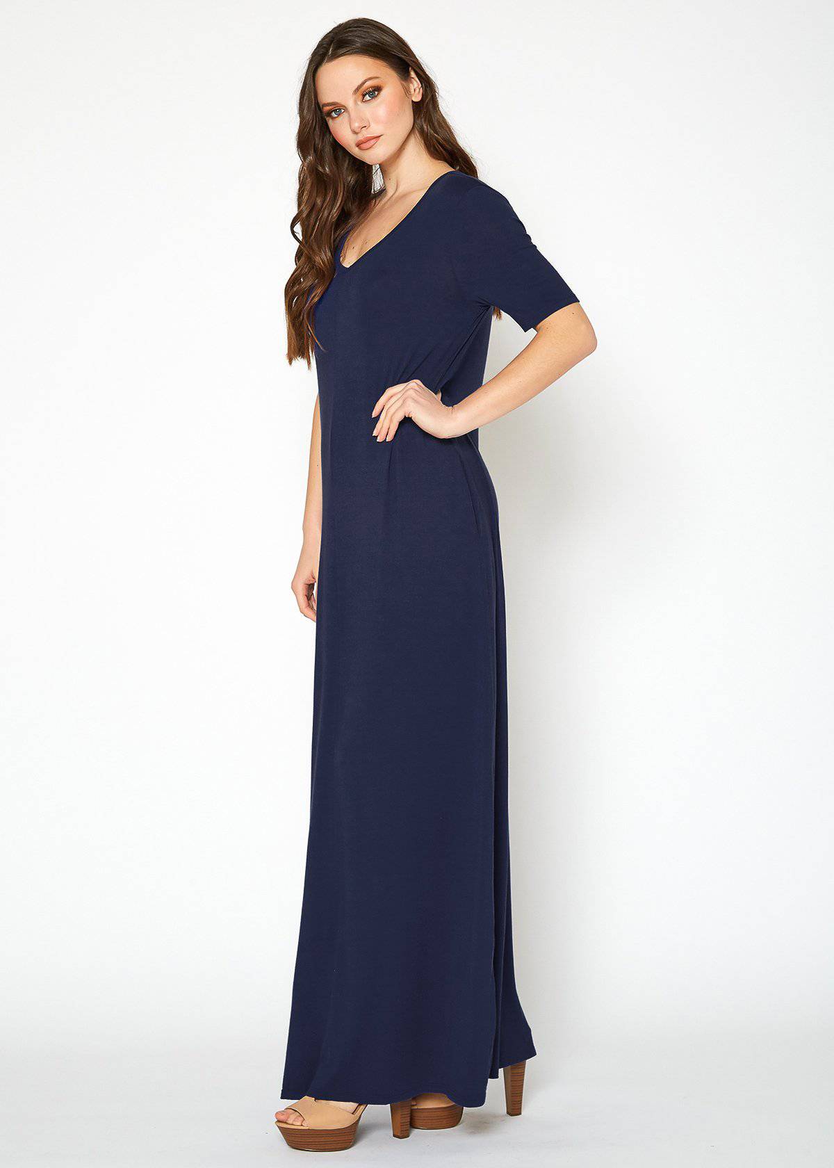Buy V-neck Short Sleeve Maxi Dress With Pockets by Shop at Konus
