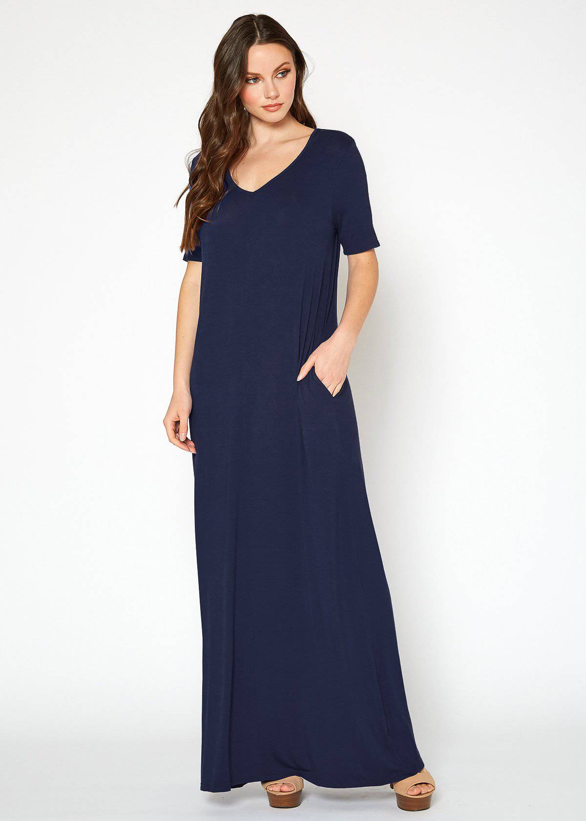 Buy V-neck Short Sleeve Maxi Dress With Pockets by Shop at Konus